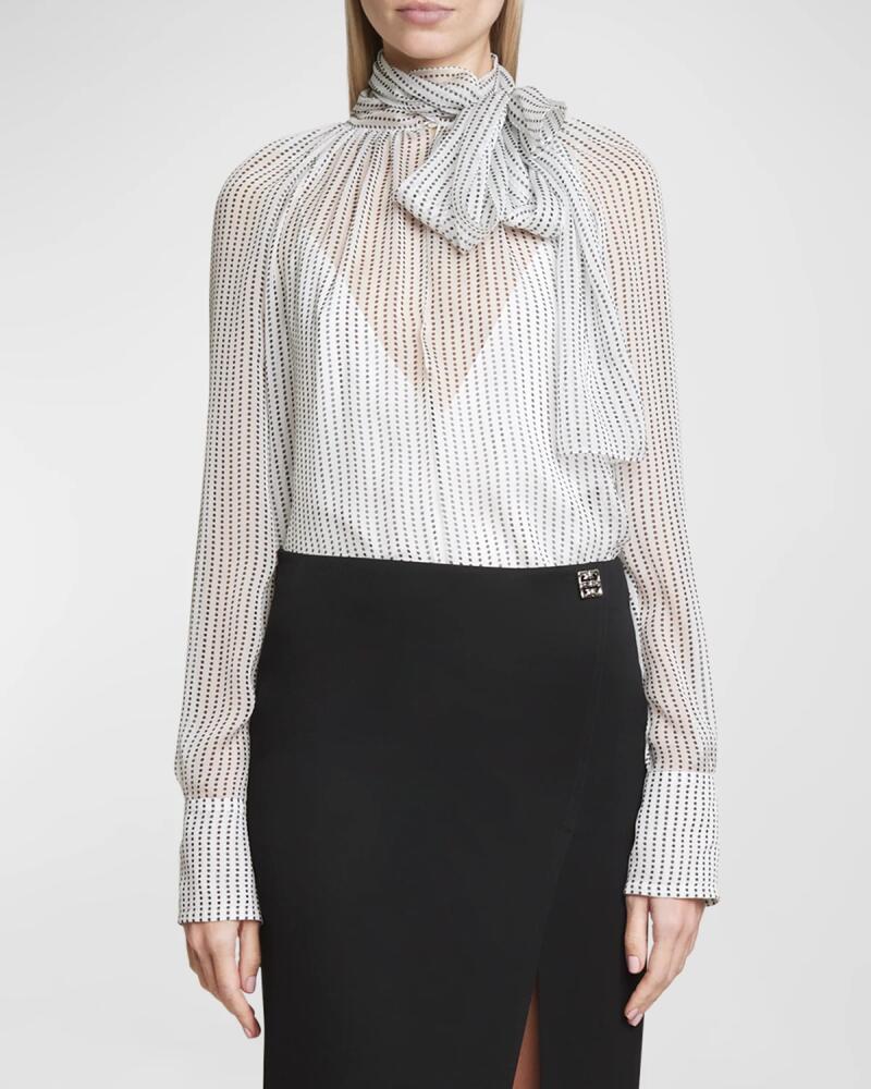 Givenchy Tie-Neck Sheer Dotted Silk Blouse Cover