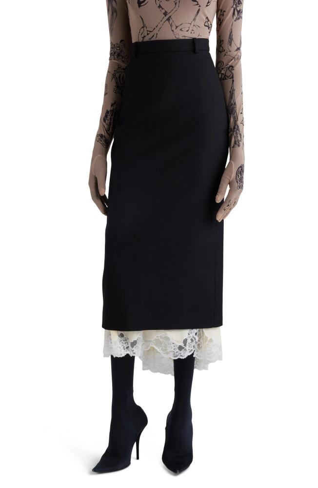 Balenciaga Lingerie Lace Wool Gabardine & Jersey Midi Skirt in Black/Cream Cover