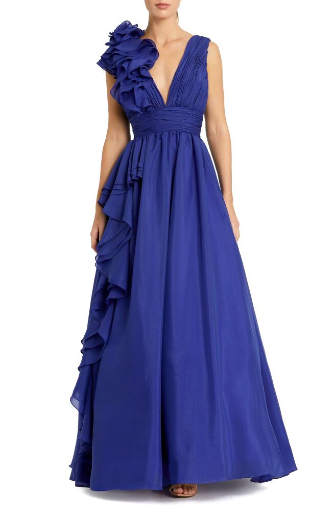 Mac Duggal Ruffle Detail Ruched Chiffon Ballgown in Cobalt Cover