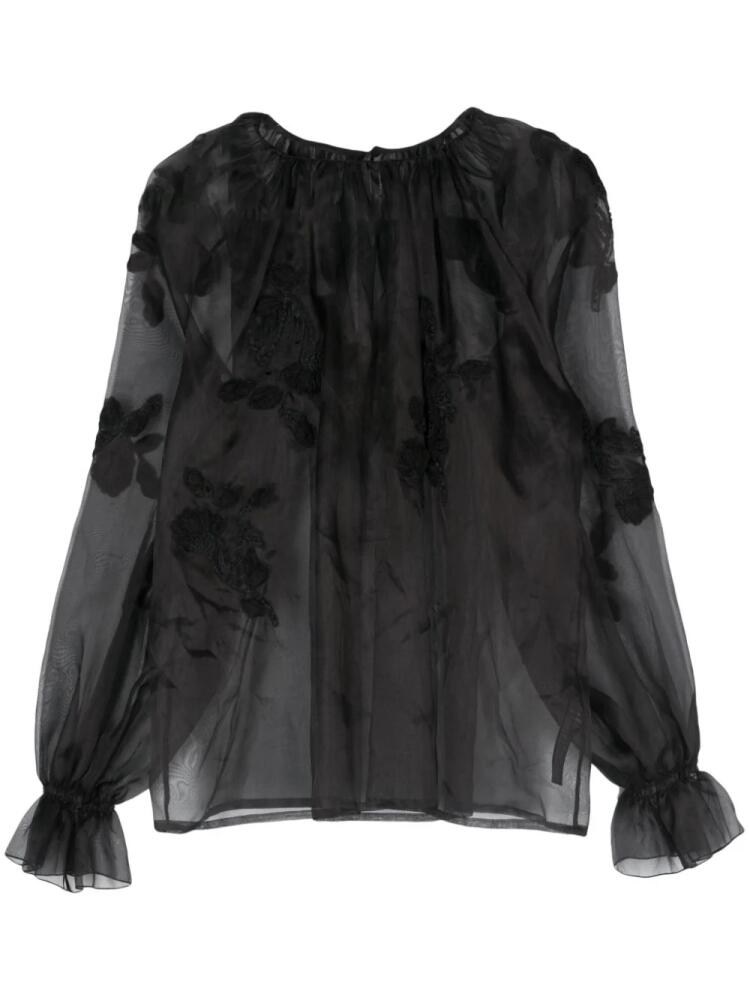 Ermanno Scervino floral-lace detail organza blouse - Black Cover