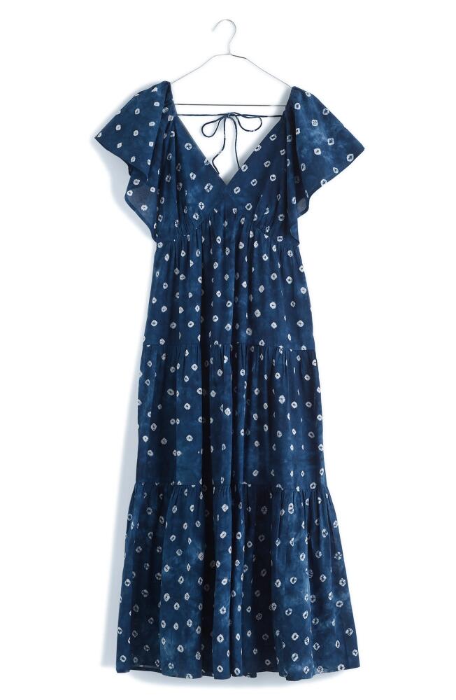 Madewell Shibori Tie Back Tiered Cotton Midi Dress in Cotton Shibori Print Cover