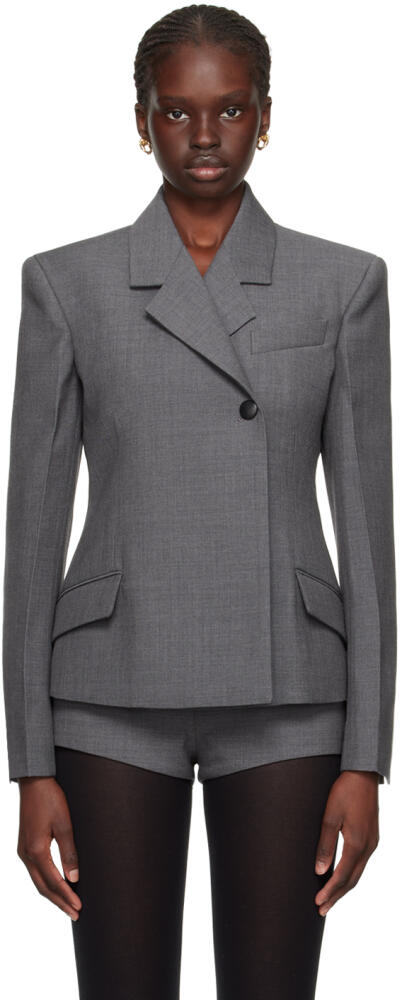 Ferragamo Gray Double-Breasted Blazer Cover