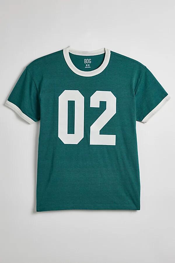 BDG Varsity Graphic Slim Fit Ringer Tee in Green Cover