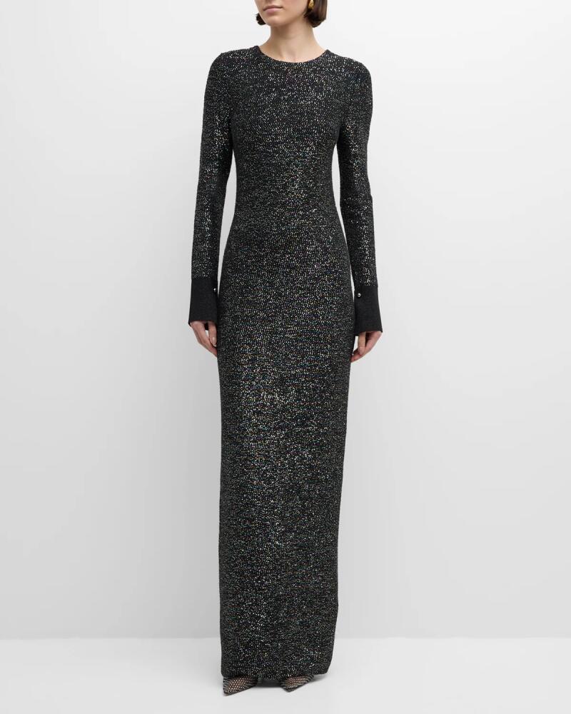 St. John Long-Sleeve Iridescent Sequin Knit Column Gown Cover