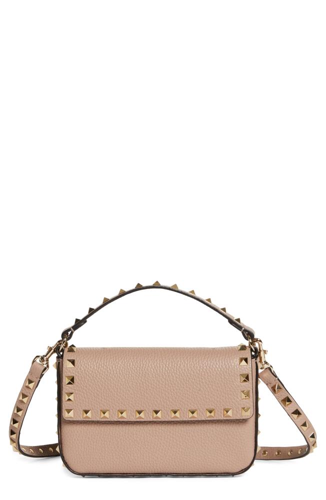 Valentino Garavani Rockstud Leather Top Handle Bag in P45 Poudre Cover