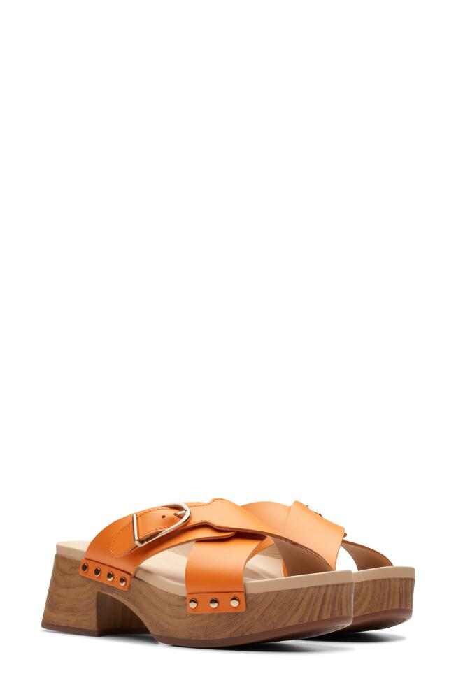 Clarks(r) Sivanne Walk Platform Slide Sandal in Orange Leather Cover