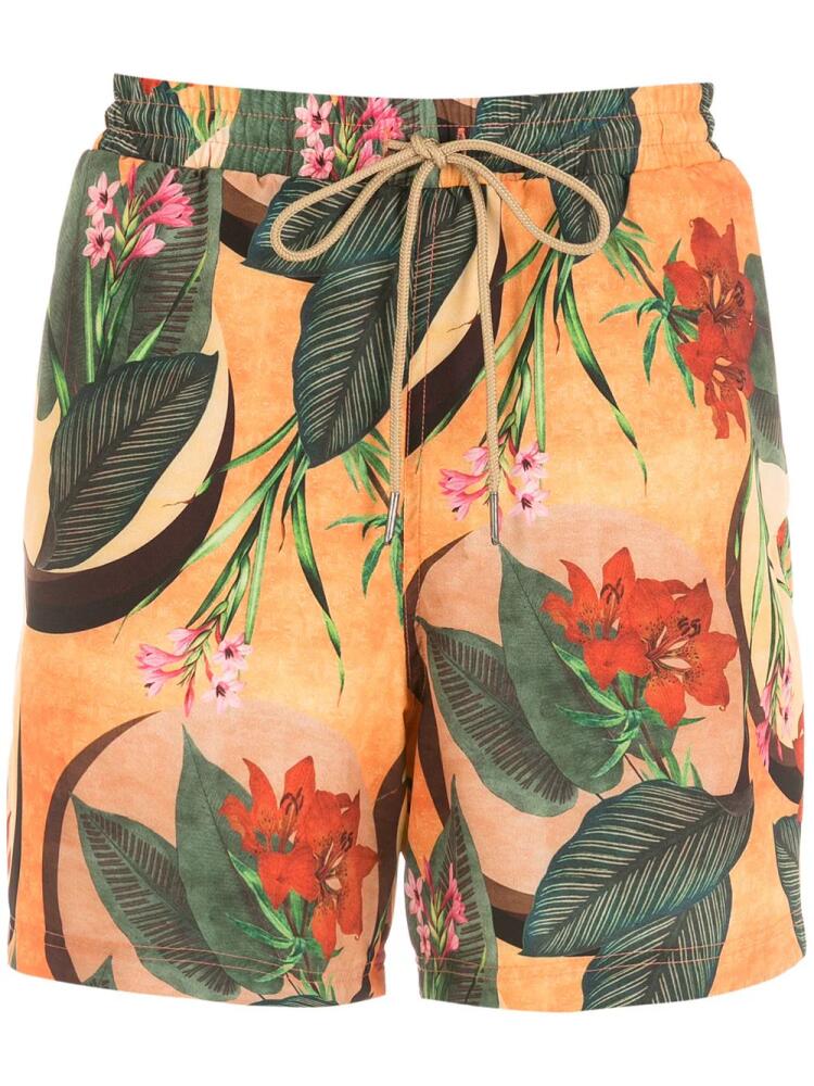 Lygia & Nanny Gil tropical foliage-print swimming shorts - Yellow Cover