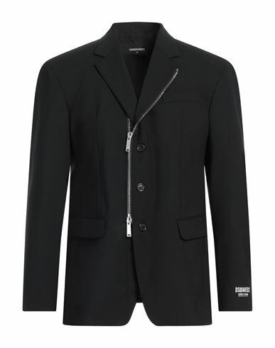 Dsquared2 Man Blazer Black Virgin Wool, Elastane Cover