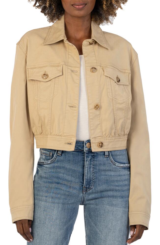 KUT from the Kloth Rumi Crop Denim Trucker Jacket in Khaki Cover