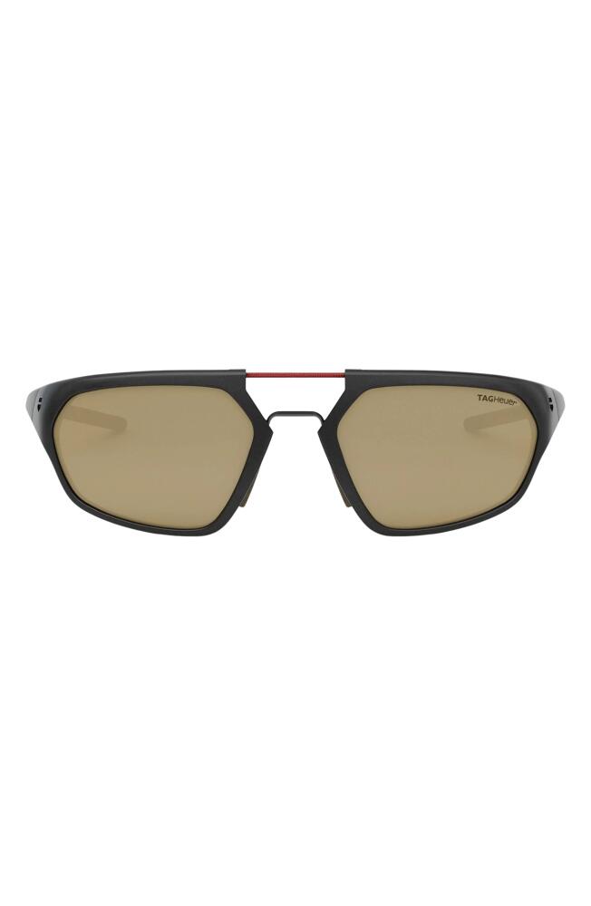 TAG Heuer Line 55mm Polarized Geometric Sunglasses in Black/Other /Brown Polarized Cover