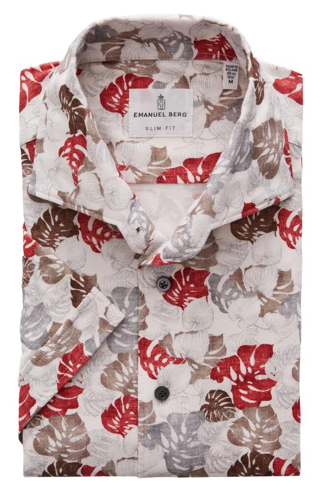 Emanuel Berg Botanical Short Sleeve Knit Button-Up Shirt in Red Multi Cover