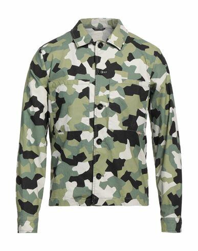 Daniele Alessandrini Homme Man Shirt Military green Cotton, Elastane Cover