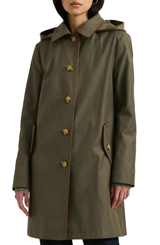 Lauren Ralph Lauren Cotton Blend Coat with Removable Hood in Olive Fern Cover