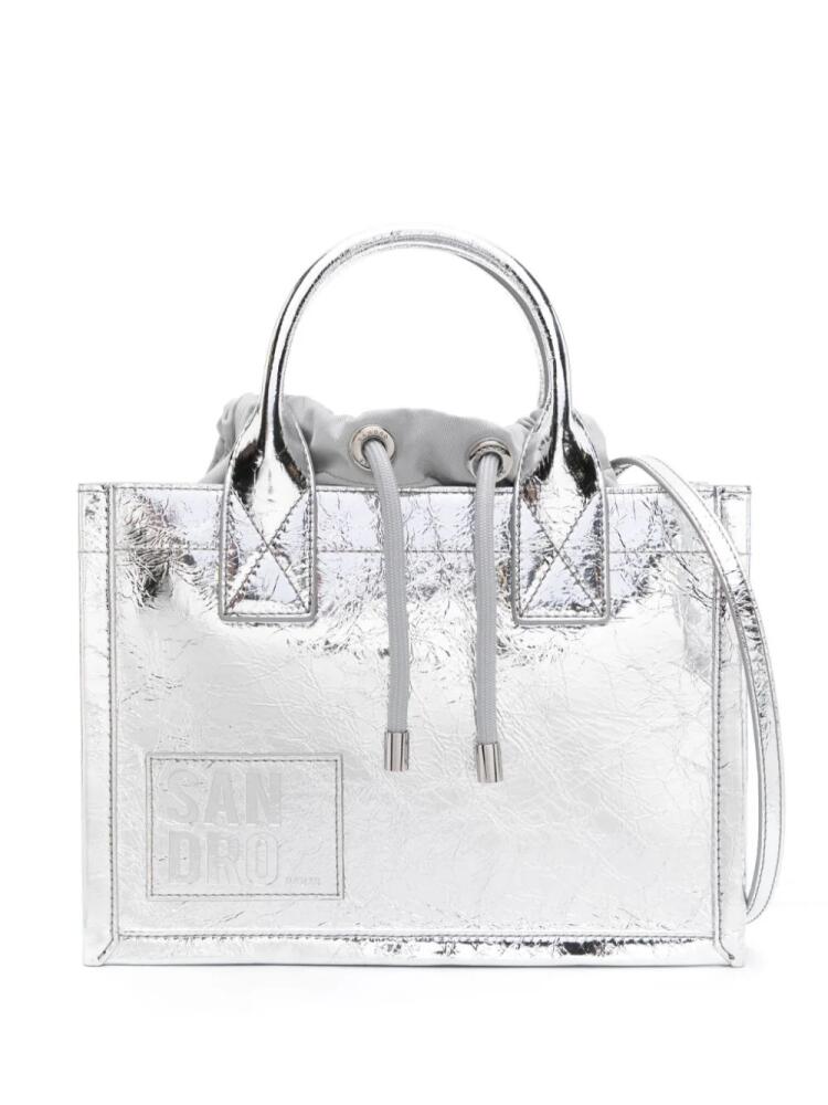 SANDRO logo-patch crinkled tote bag - Silver Cover