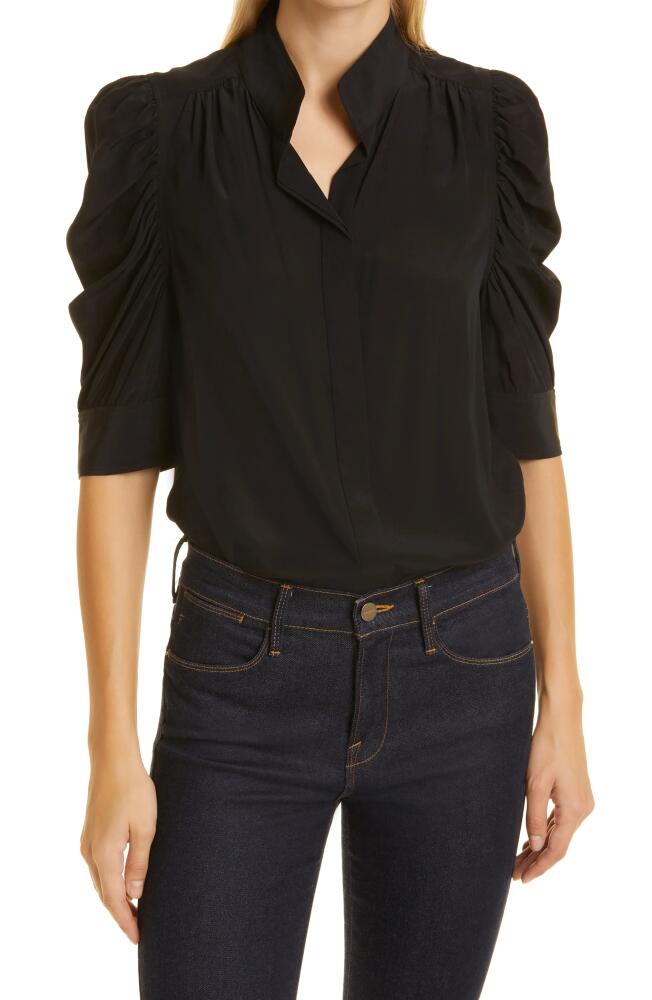 FRAME Gillian Puff Sleeve Silk Blouse in Noir Cover