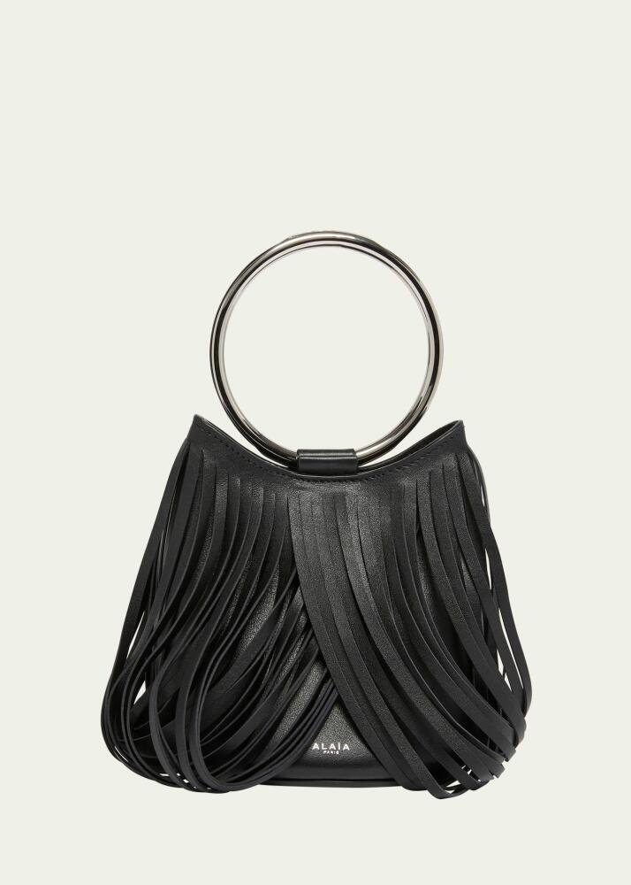 ALAIA Mini Ring Fringe Bucket Bag in Leather Cover