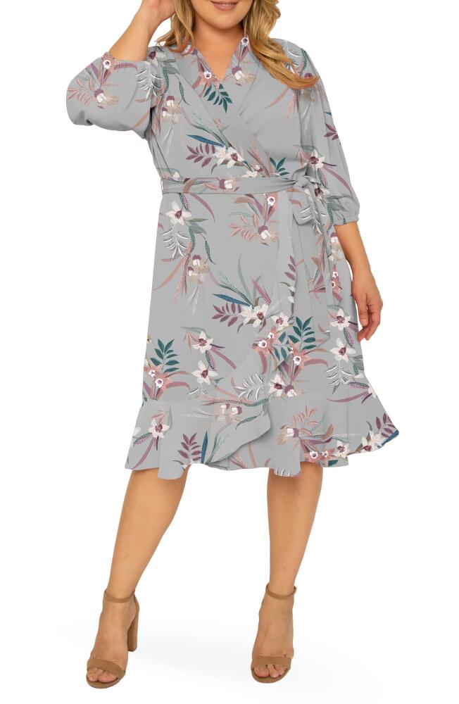 Standards & Practices Kylie Ruffle Wrap Dress in Tropical Grey Cover