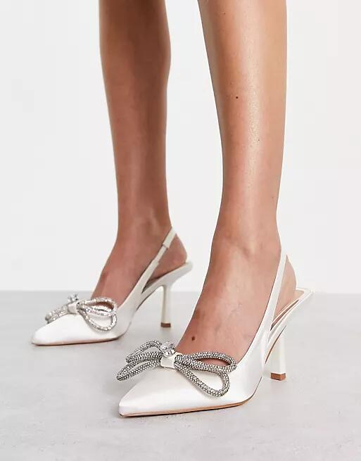 Be Mine Elon mid heel shoes in ivory satin-White Cover