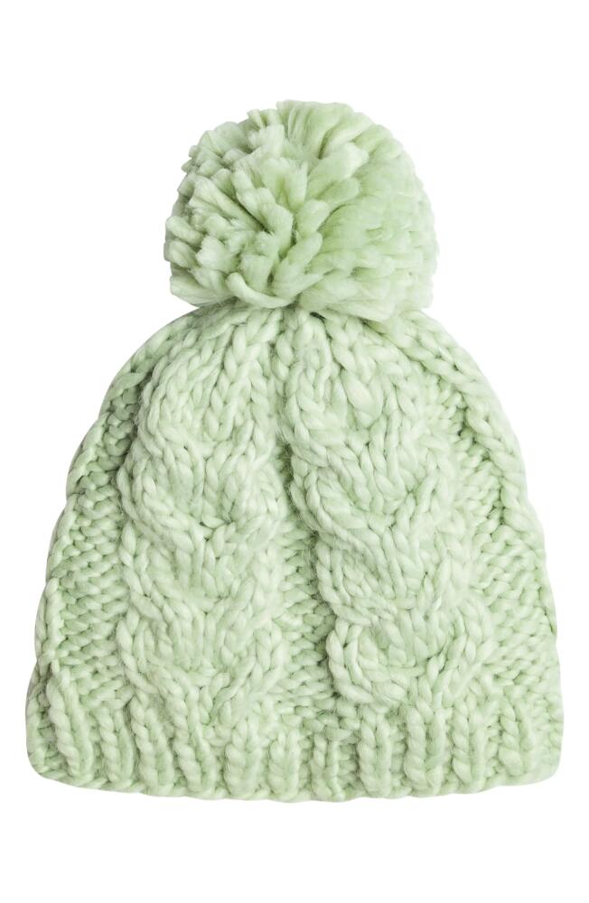 Roxy Winter Cable Knit Pompom Beanie in Cameo Green Cover