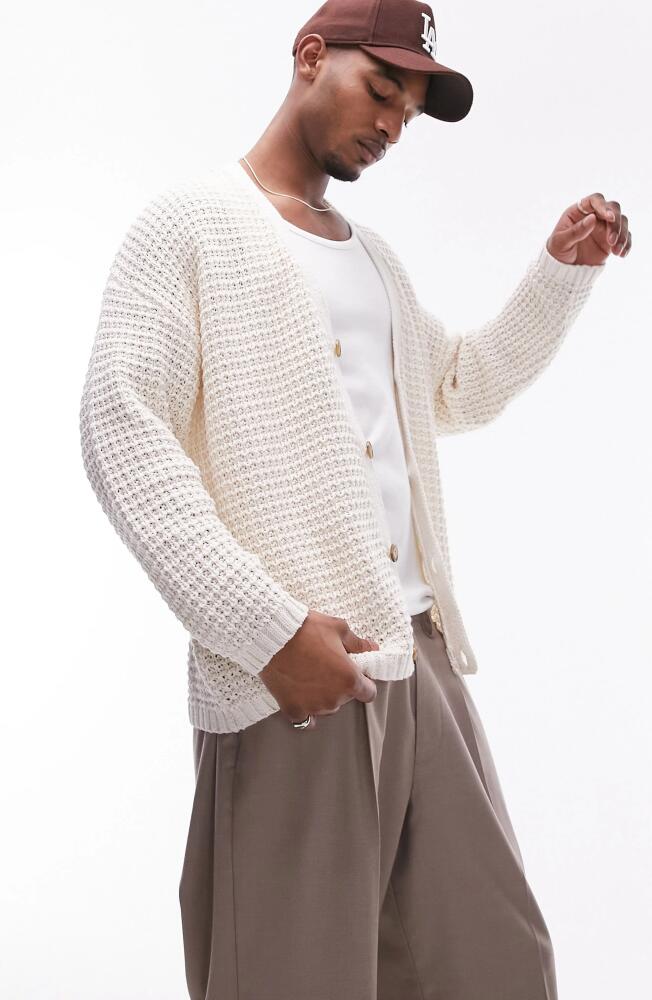 Topman Open Stitch Cotton Cardigan in Stone Cover