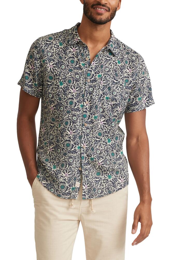 Marine Layer Floral Short Sleeve Lyocell & Linen Button-Up Shirt in Mini Floral Print Cover