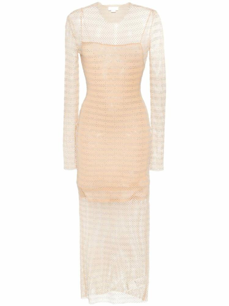 Genny rhinestone-embellished mesh gown - Neutrals Cover