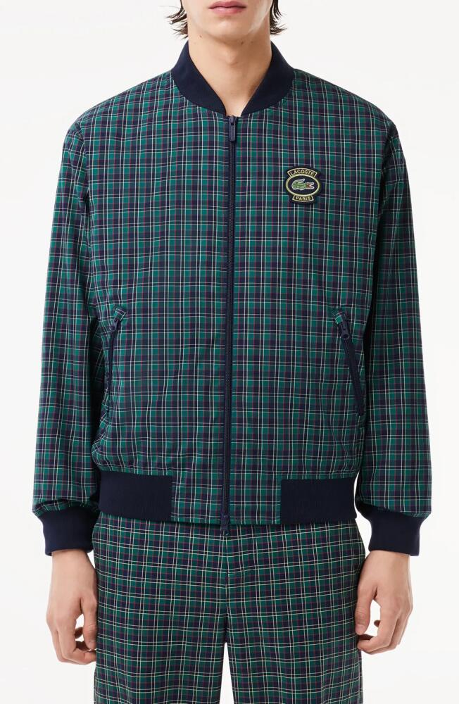 Lacoste Plaid Water Repellent Bomber Jacket in Marine/Multico Cover