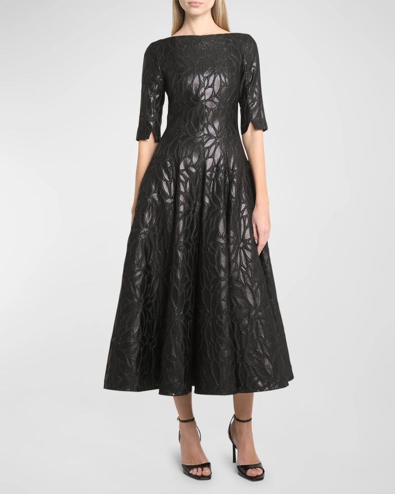 Talbot Runhof Daisy Jacquard Fit-Flare Midi Dress Cover