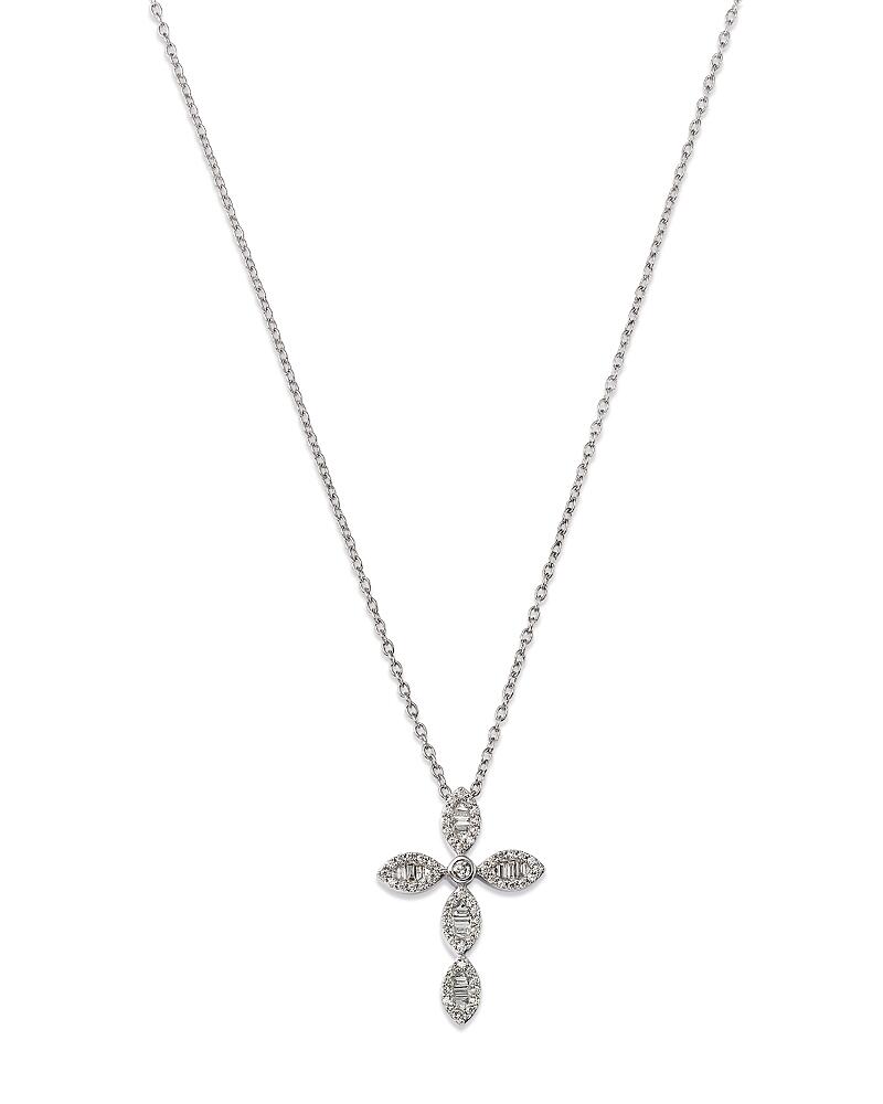 Bloomingdale's Diamond Baguette & Round Cross Pendant Necklace in 14K White Gold, 0.33 ct. t. w. - 100% Exclusive Cover