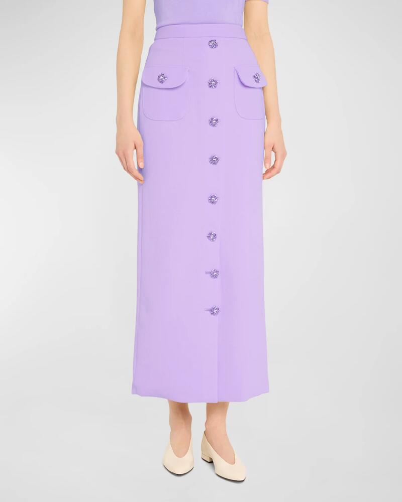 Adam Lippes Dakota Wool Crepe Pencil Skirt with Crystal Buttons Cover