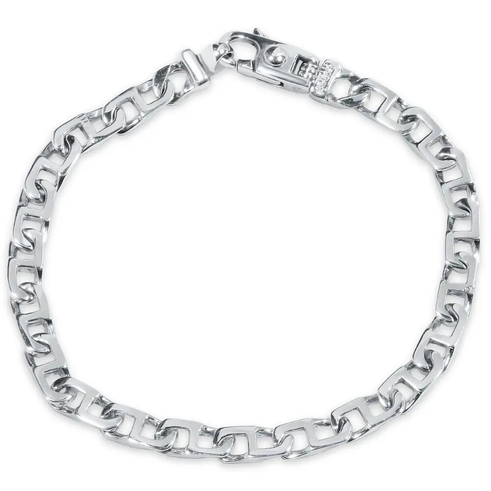 Bliss Diamond Solid 34 Gram Platinum 6mm Link Men's Chain Bracelet 6mm 8.5" Cover