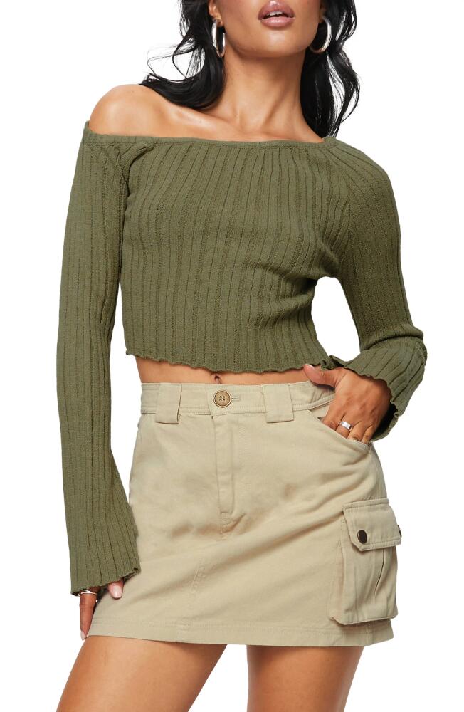 Princess Polly Santorini Off the Shoulder Rib Top in Khaki Cover