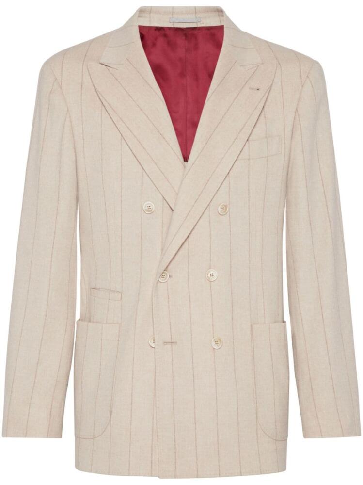 Brunello Cucinelli double-breasted striped blazer - Neutrals Cover