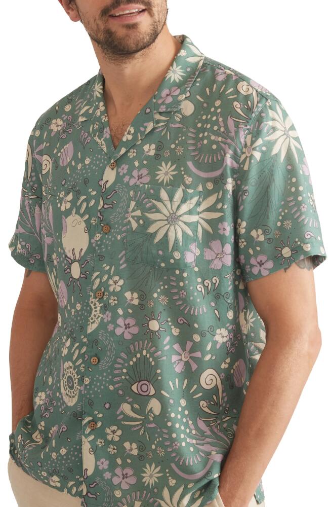 Marine Layer Print Button-Up Camp Shirt in Green Floral Cover