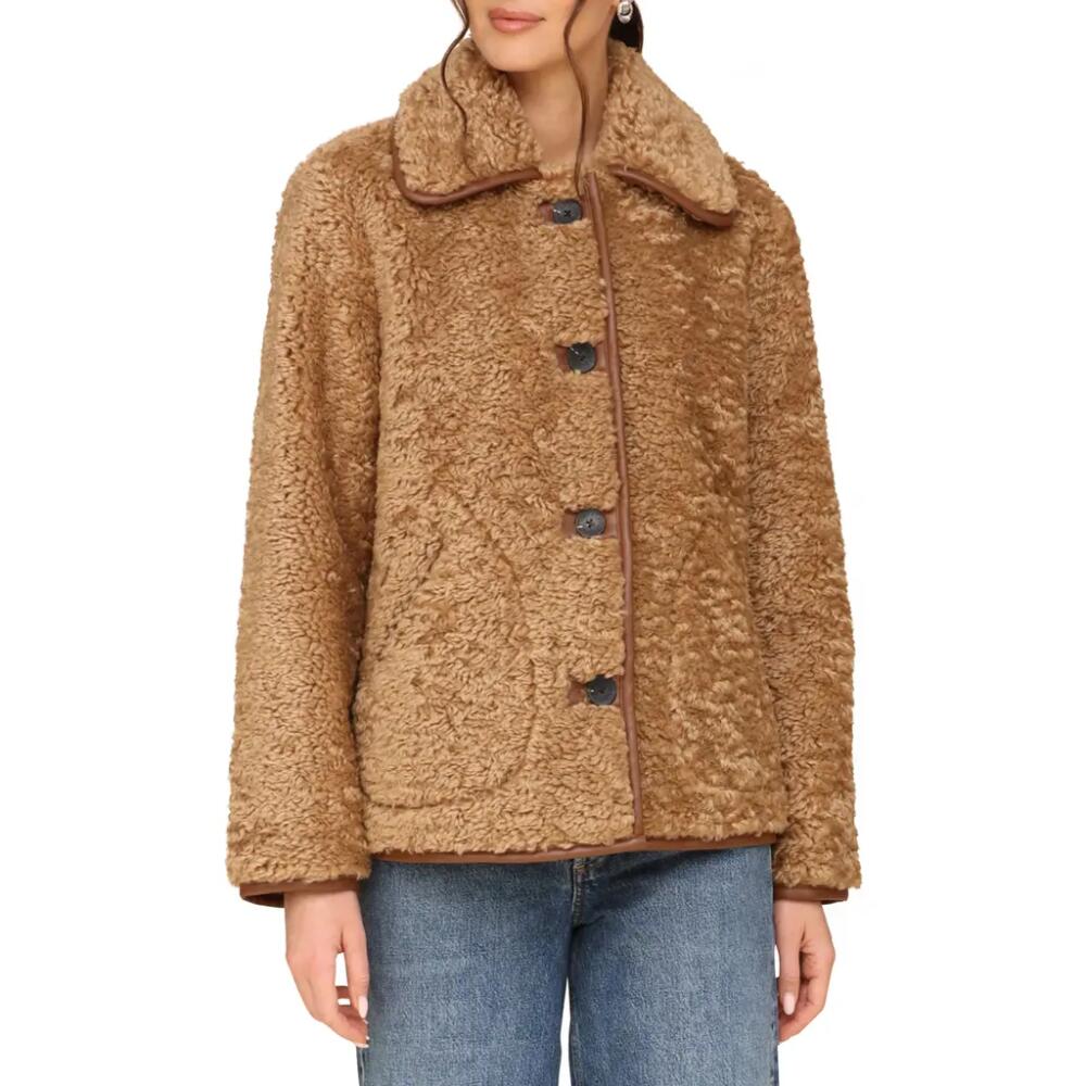 Avec Les Filles Faux Shearling Teddy Coat with Faux-Ever Leather™ Trim in Camel Cover