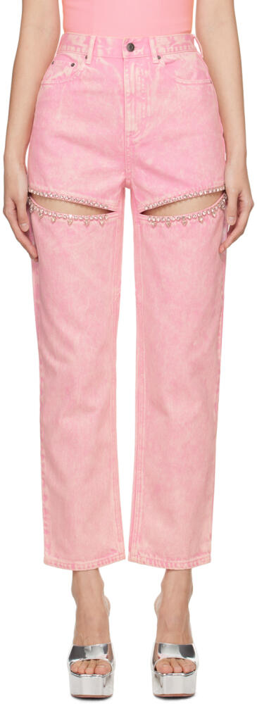 AREA Pink Crystal Slit Jeans Cover