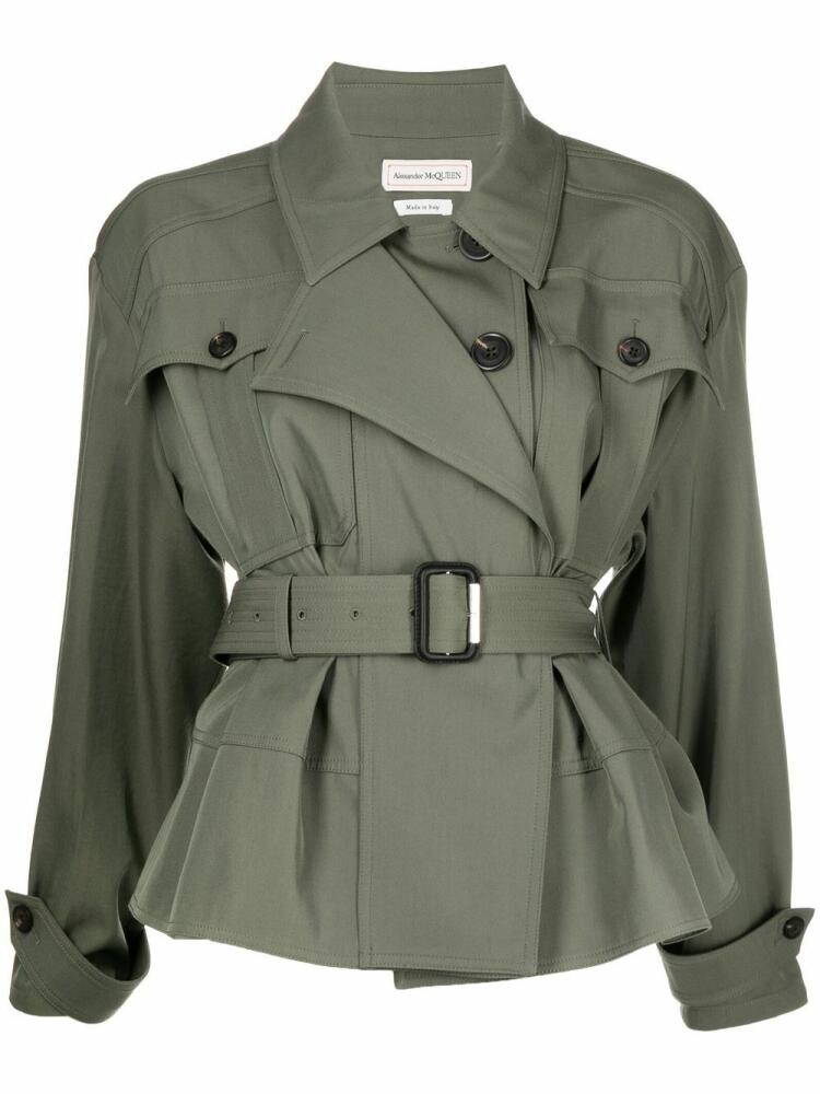 Alexander McQueen peplum-hem belted jacket - Green Cover