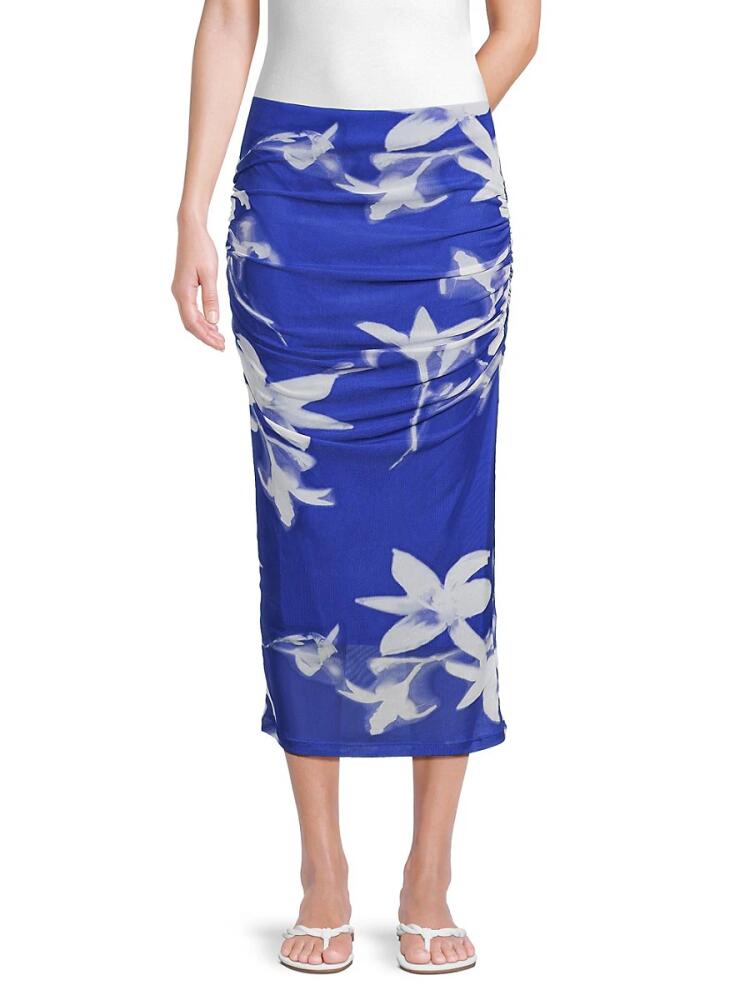 Calvin Klein Women's Print Ruched Midi Skirt - Dazzling Blue Cover