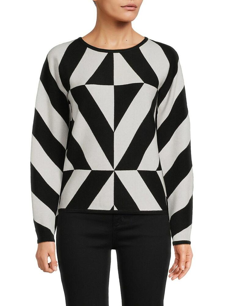 Tahari Women's Geometric Dolman Sleeve Sweater - Black White Cover