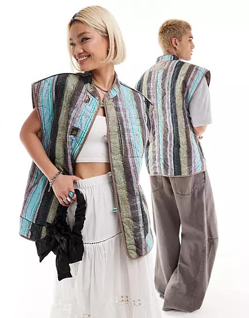 Reclaimed Vintage unisex quilted vest in stripe-Multi Cover