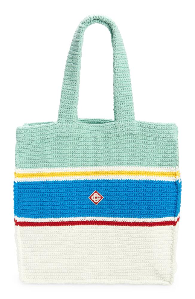 Casablanca Stripe Crochet Tote Bag in White /Blue Multi Cover