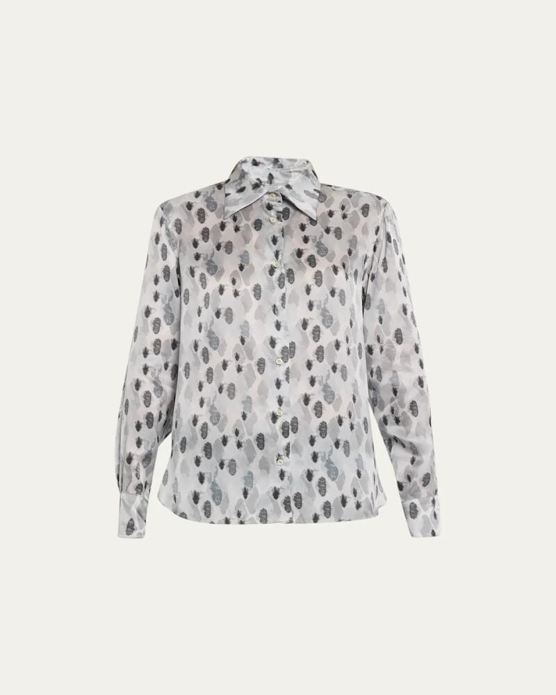 Officine Generale Ella Silk Abstract Print Shirt Cover