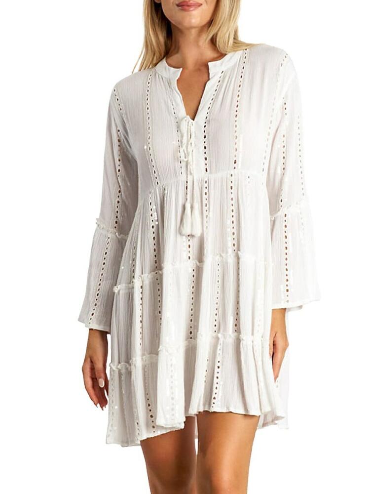 La Moda Clothing Women's Eyelet Tassel Cover Up Dress - White Cover