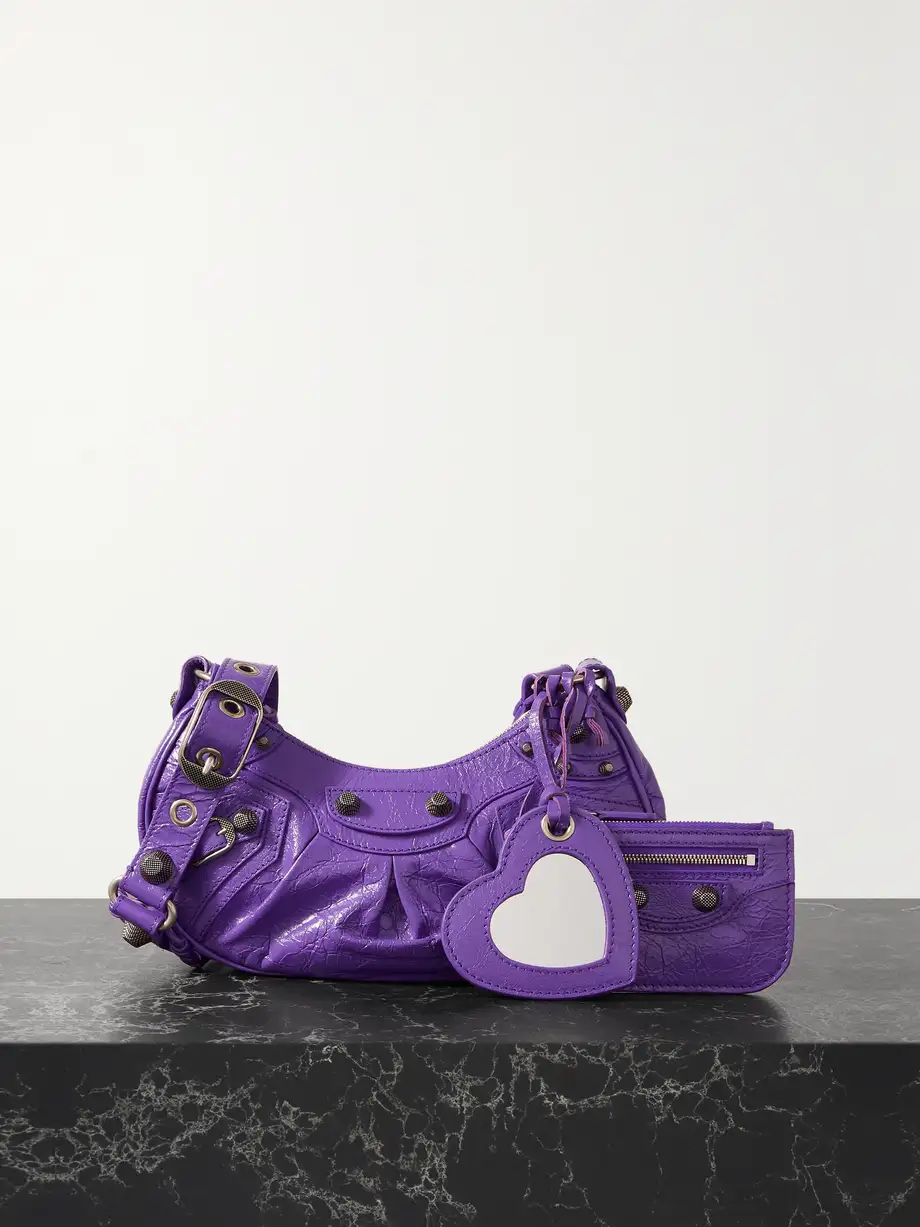 Balenciaga - Le Cagole Xs Studded Crinkled-leather Shoulder Bag - Purple Cover