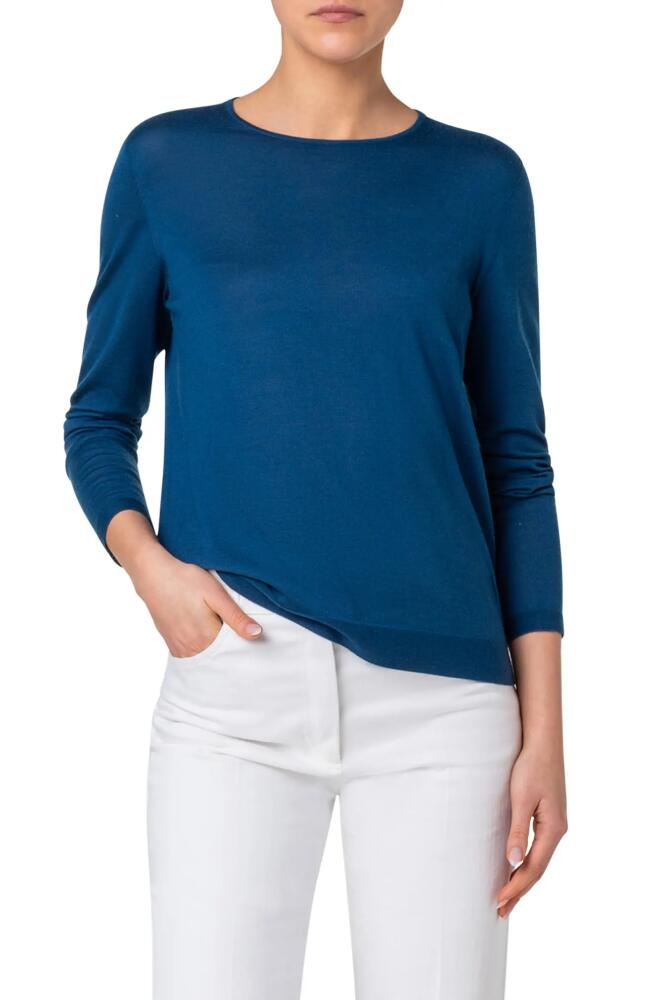 Akris Cashmere & Silk Crewneck Sweater in Medium Denim Cover