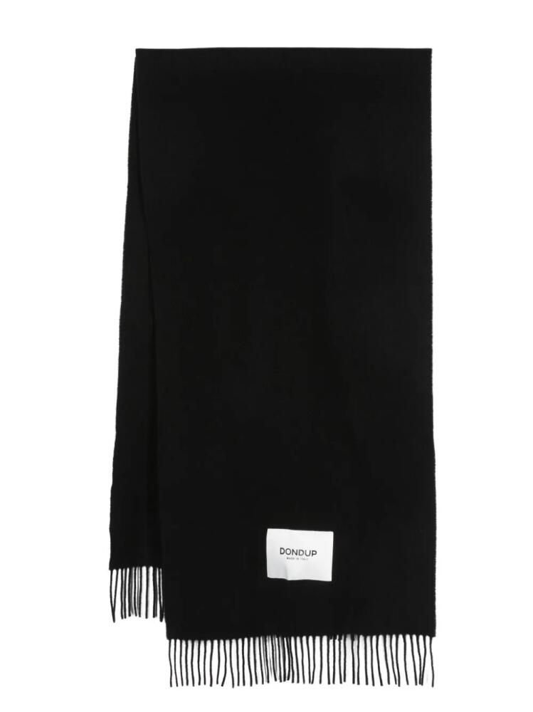 DONDUP logo-patch fringed wool scarf - Black Cover