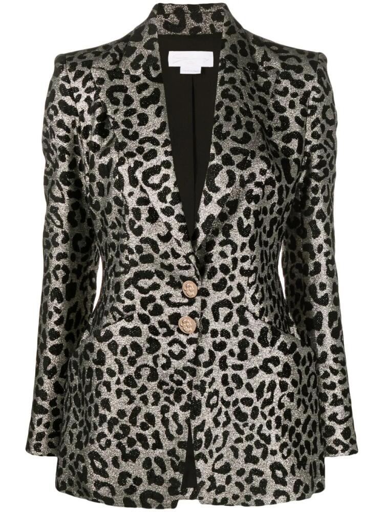 Genny leopard-jacquard single-breasted blazer - Silver Cover