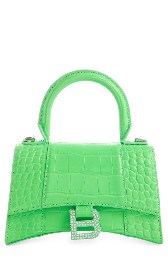 Balenciaga Extra Small Hourglass Croc Embossed Leather Top Handle Bag in Fluo Green Cover