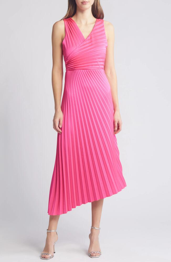 Sam Edelman Pleated Asymmetric Hem Satin Dress in Hot Pink Cover