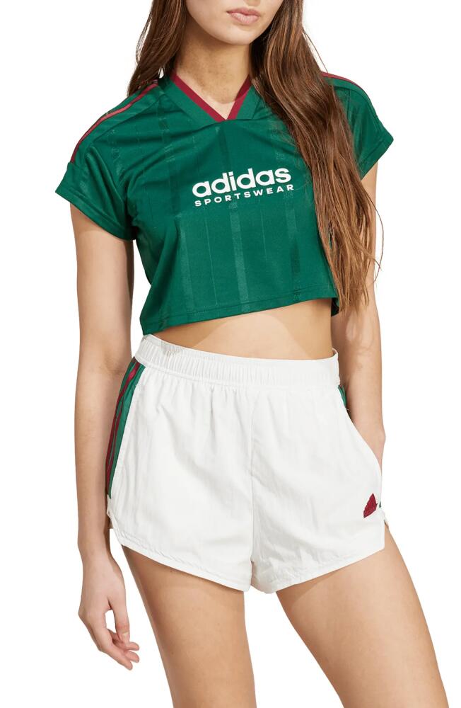 adidas Tiro 3-Stripes Crop T-Shirt in Dark Green/burgundy/White Cover